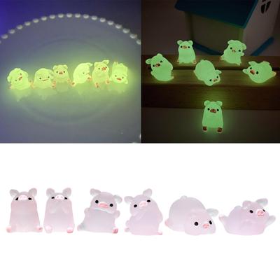 6Pcs Mini Luminous Pigs Figures Miniature Pig Figurines Miniature Garden Pigs Mini Piggy Resin Pig Fairy Garden Ornament