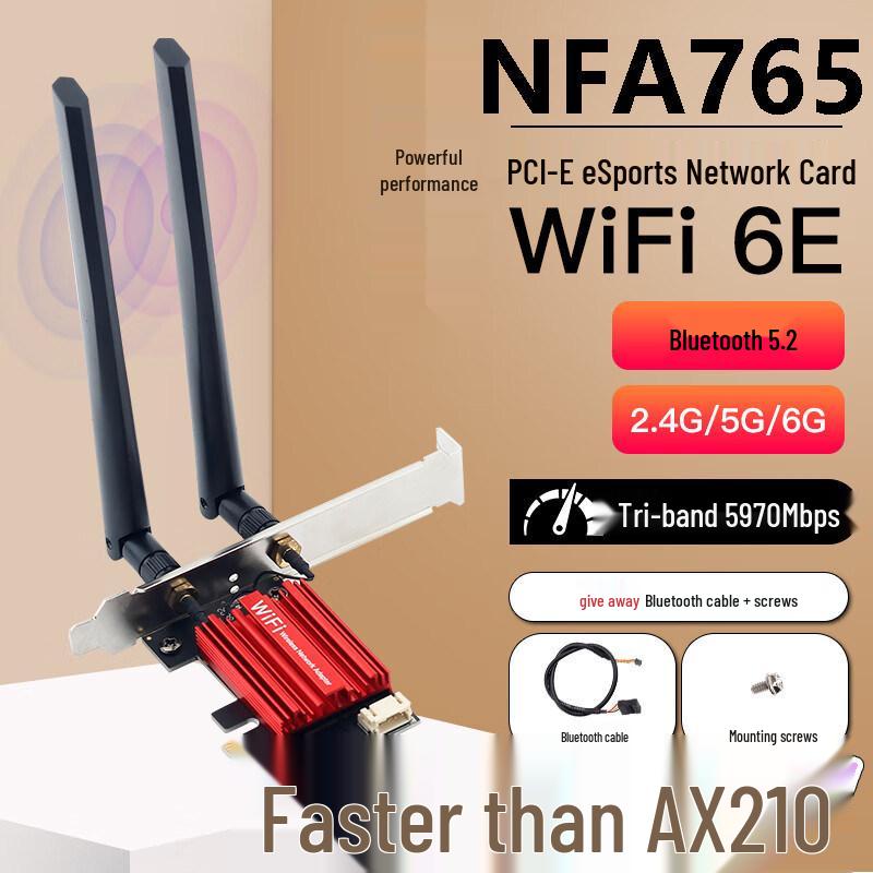 NFA765 Dual-Band AX6000 WiFi 6E & Bluetooth 5.2 Desktop PCIe Wireless Network Card