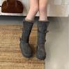 2025 Herbst und Winter neue runde Zehe dicksohlige hoher Schaft Gürtelschnalle Schnee rutschfest aber Knie Ritter warm Damenstiefel