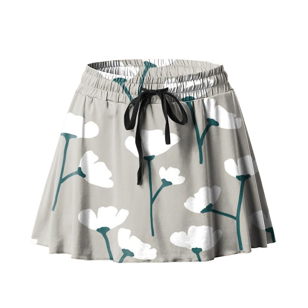 Women's Summer Fashion Drawstring Skirt Printed Pants Sports Yoga Shorts