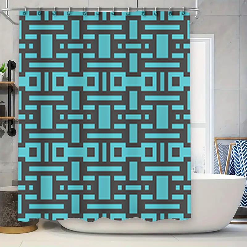 Blue Black Geometric Printed Shower Curtain for Bathroom Decor Modern Pattern Waterproof Fabric Size 72 x 84 inches (1 Set) on.c