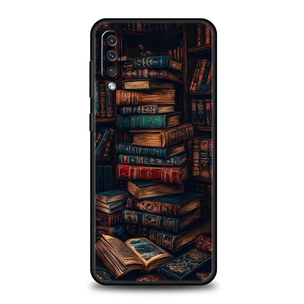 Vintage  Bookcase Painted Phone Case for Samsung Galaxy A54 A42 A34 A24 A22 A16 A14 A12 A02 A03 A70 A50 A40 A30 Soft TPU Shell