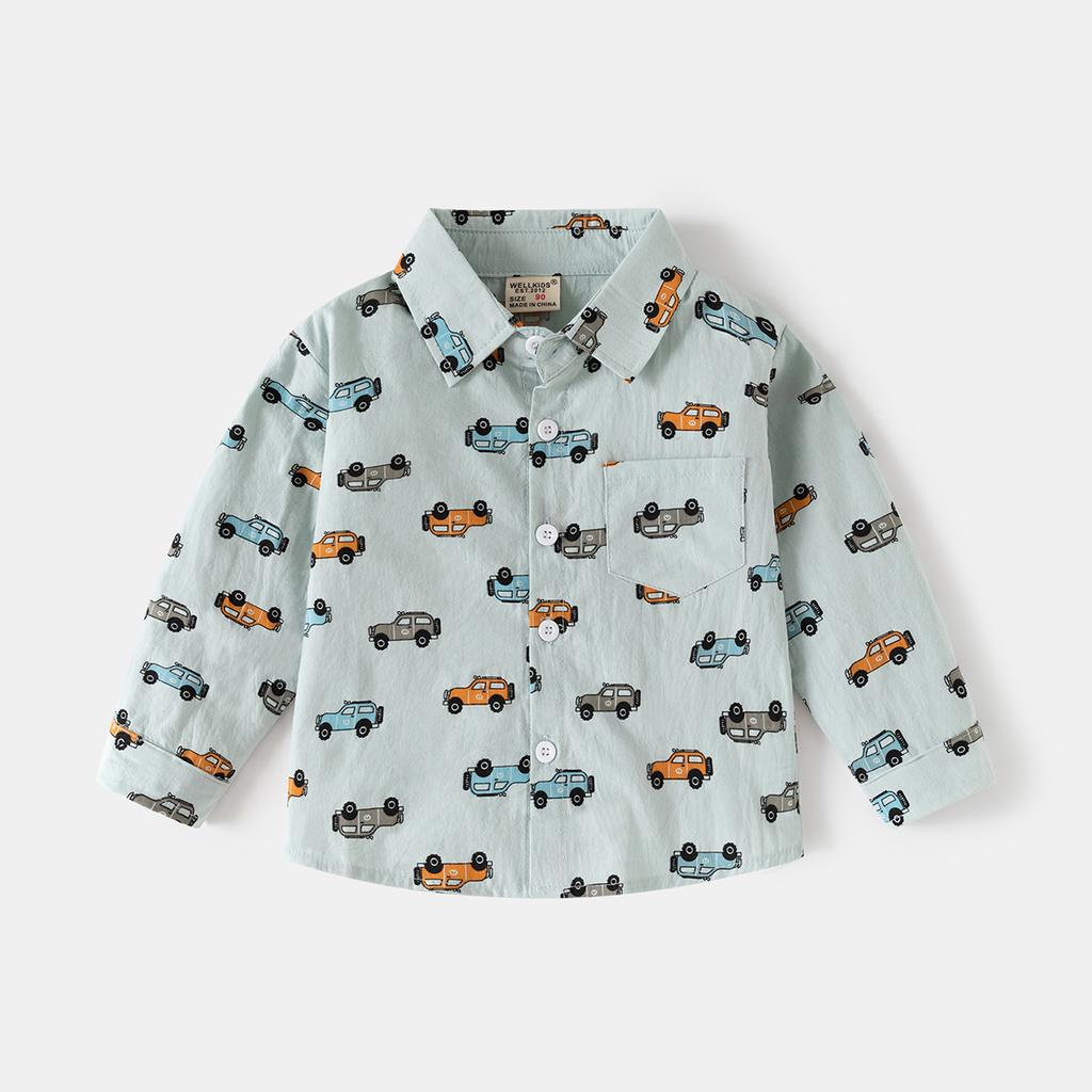 Boys Cotton Shirt 2025 Spring and Autumn New Children's Cute Printed Shirt Children's Long-sleeved Top Tide