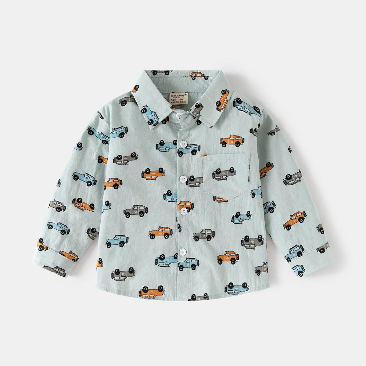 

Мальчиковая хлопковая рубашка 2025 весна и осень новая детская милая рубашка с принтом корейская версия детского топа с длинным рукавом тренд 100cm