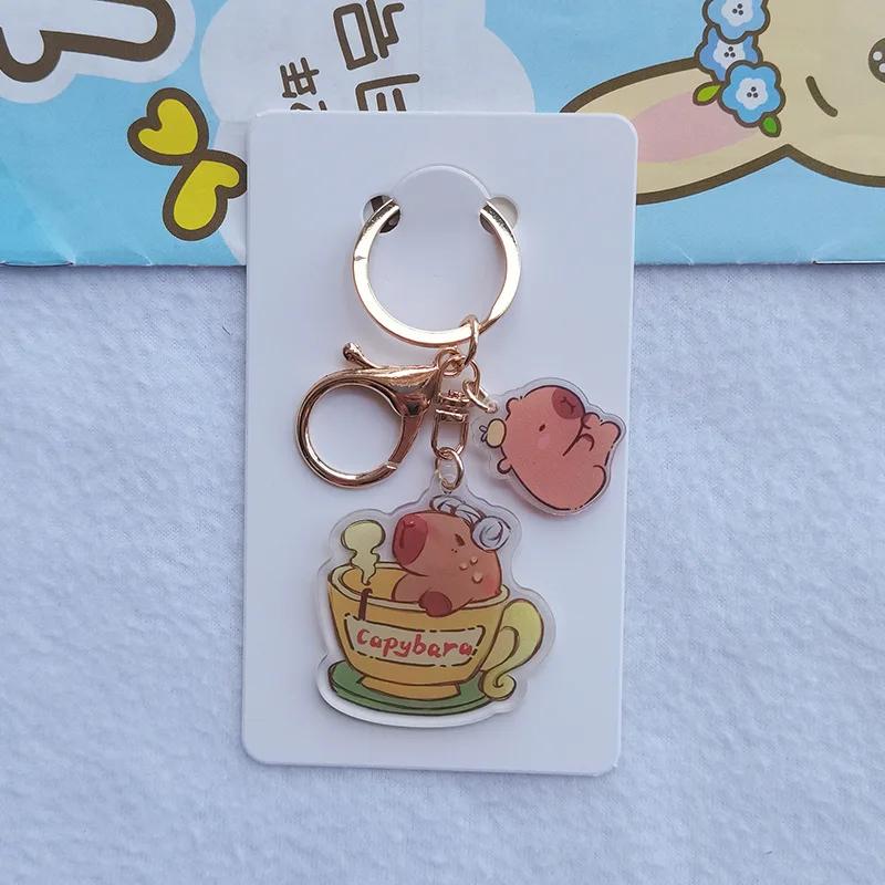 Cute Cartoon Capybara Flat Transparent Double-sided Keychain Student Backpack Accessories Capibala Pendant Keyring Jewelry Gift