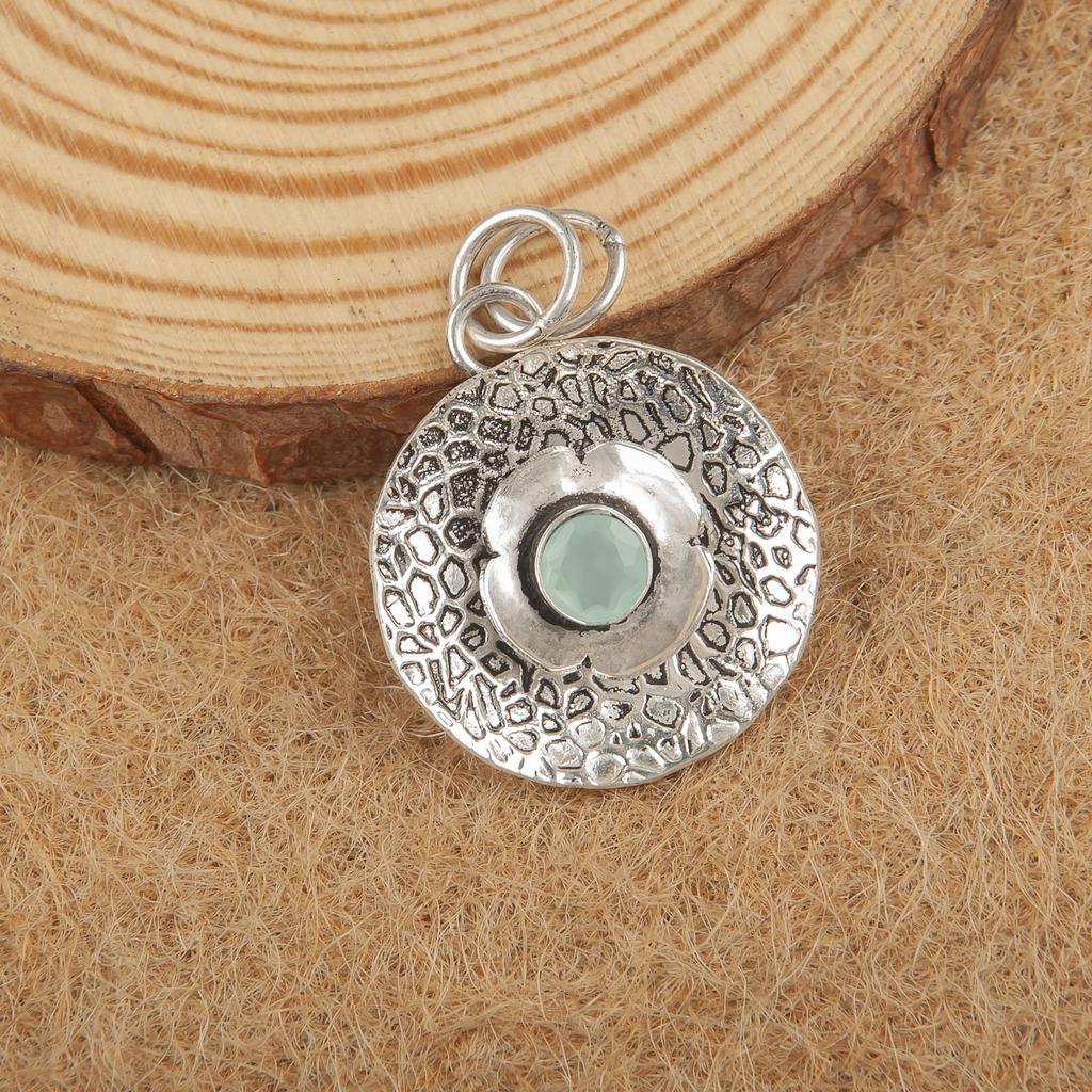 Bijuterii cu Piatră Prețioasă Calcedonie Acvamarină Argint, Pandantiv Argint Sterling 925, Bijuterii Handmade de Zi cu Zi Pentru Cadou de Logodnă
