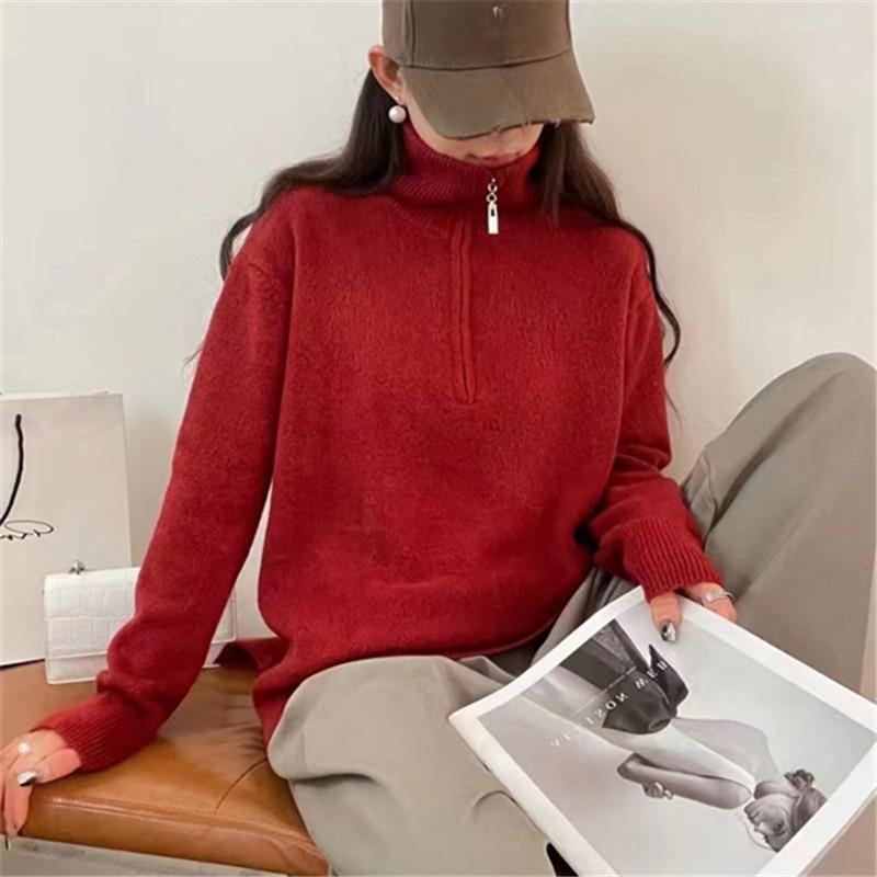 YYFS Damska moda swobodna jesień zima jednolity kolor nadruk długi rękaw POLO swetry