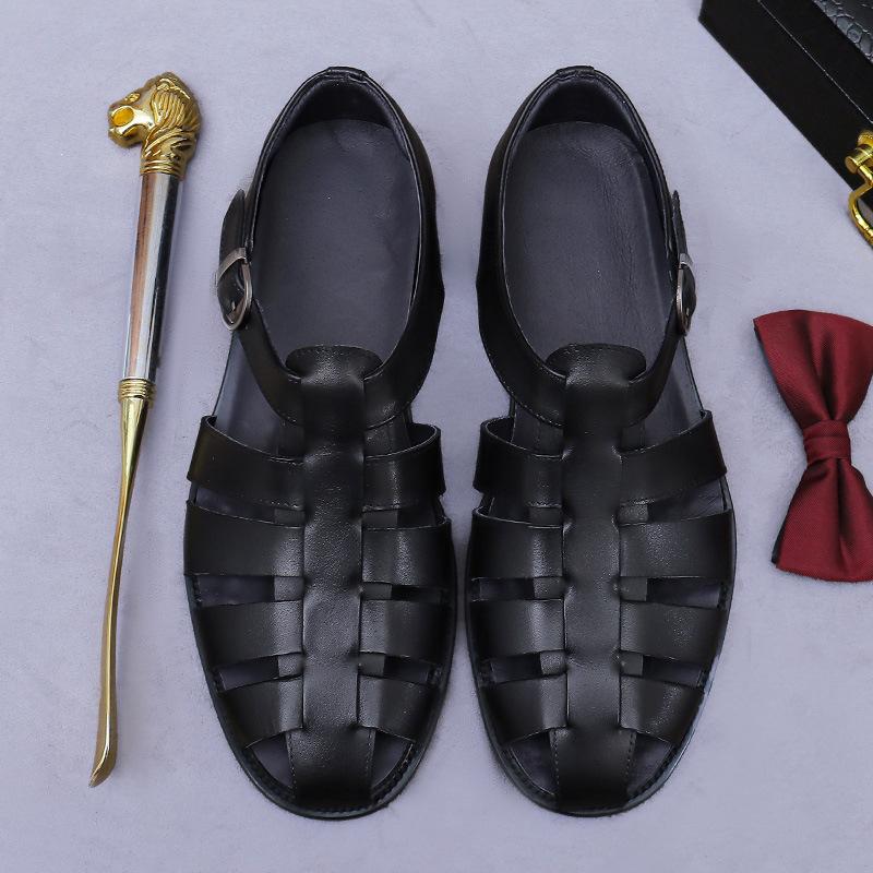 

Fashion Newest Men s Sandals Genuine Leather Cowhide Summer Outdoor Flat Shoes Casual Sneakers Buckle Strap Black Brown Male Footwear 38 чёрный