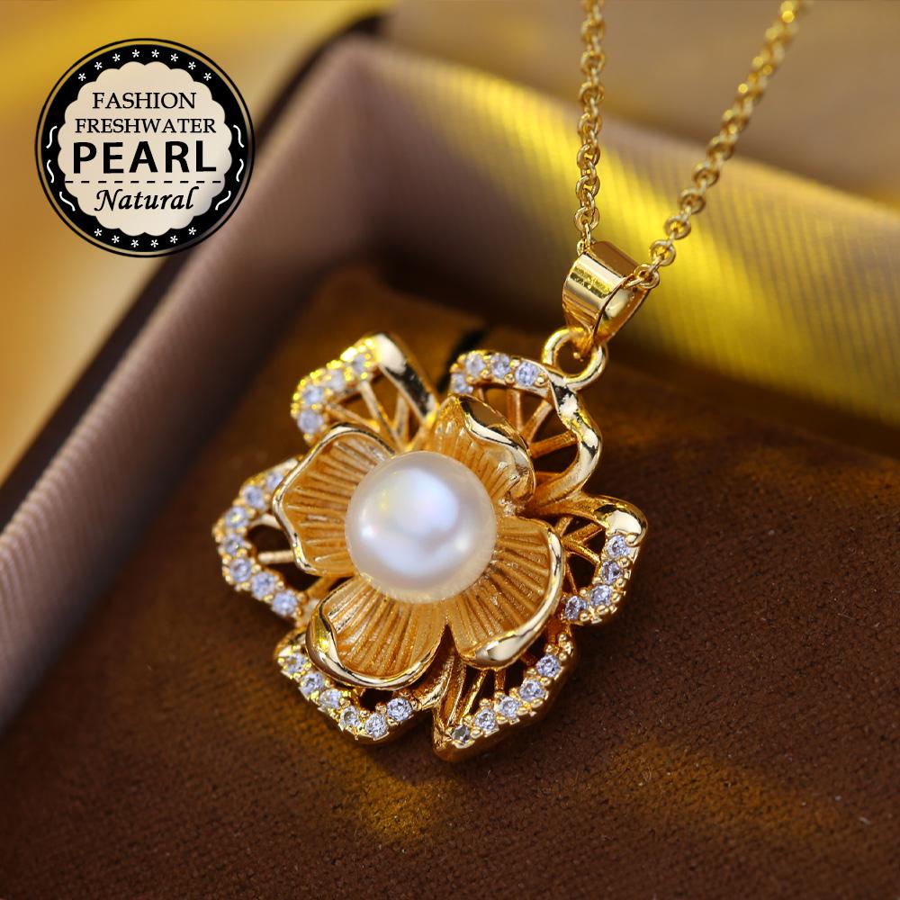 SENIKO Collane di perle barocche di grandi dimensioni d'acqua dolce naturale per donna Ciondolo con zirconi cubici di fiori alla moda con catena regalo di compleanno