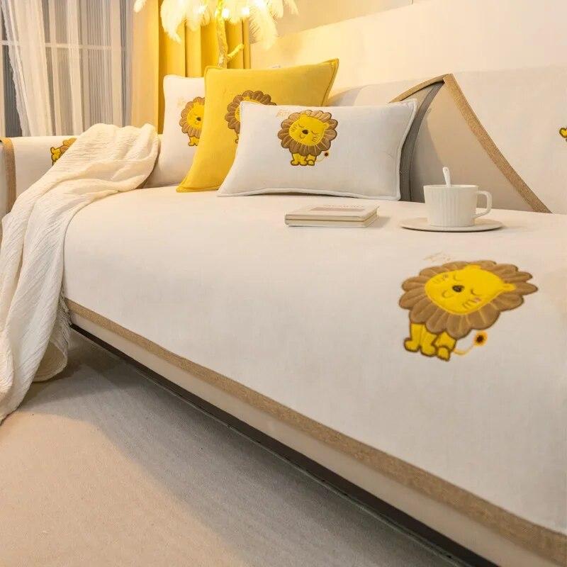 Luxury Jacquard L Shape Sofa Cushion Cover Non Slip Lion Print Slipcover for Chaise Corner Furniture