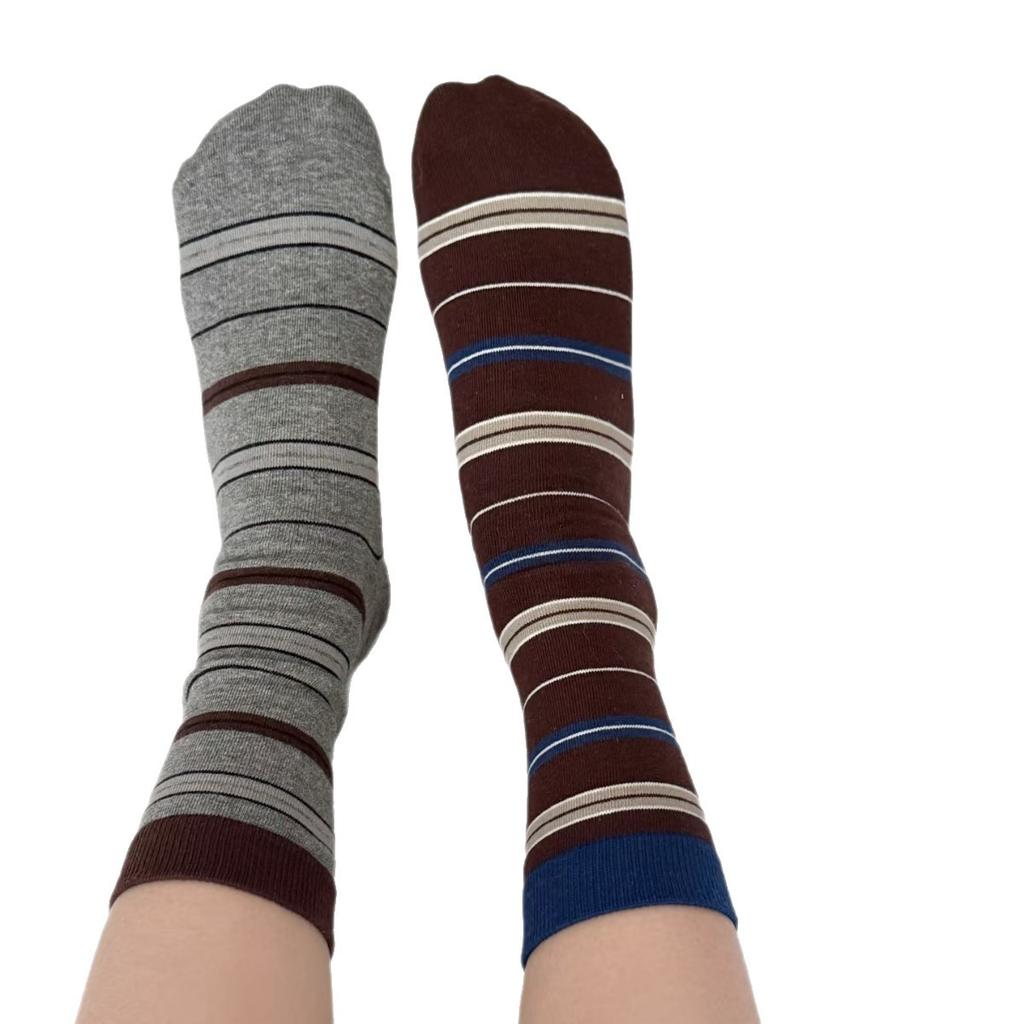 Fashion Blue-Brown Contrasting Striped Socks Autumn Cotton Wrapping Straight Socks Crimped Large Dot Stacked Medium Tube Socks
