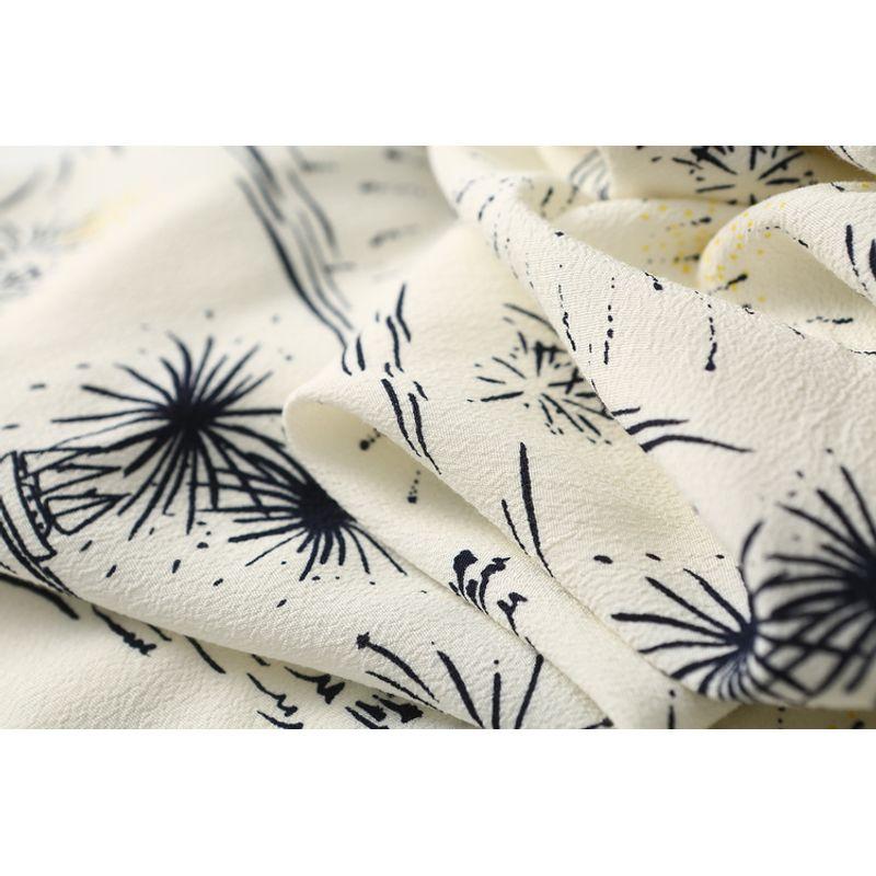 Export Pure Yuan Simple Anti-Aging Loose Slim Looking Elegant Chinese Style Print Drape Viscose Short Sleeve Shirt for Women