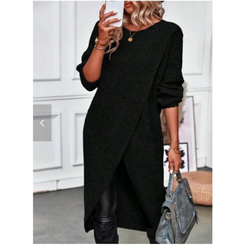 

Женское весенне-осеннее однотонное трикотажное платье темперамент элегантная верхняя одежда для поездок на работу XL чёрный