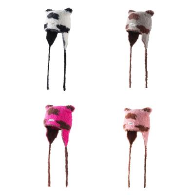 Winter Warm Plush Cats Ear Hat for Women Girl Knitted Beanies Hat Outdoor Activity Caps Cold Weather 2000s Skull Hat Headwear