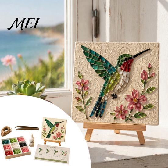 Nautical Beach Theme Craft DIY Sea Glass Art Mosaic Kit, Ocean Animal Themed Set for Adults Environmental Friendly Materials Beginner, Handmade