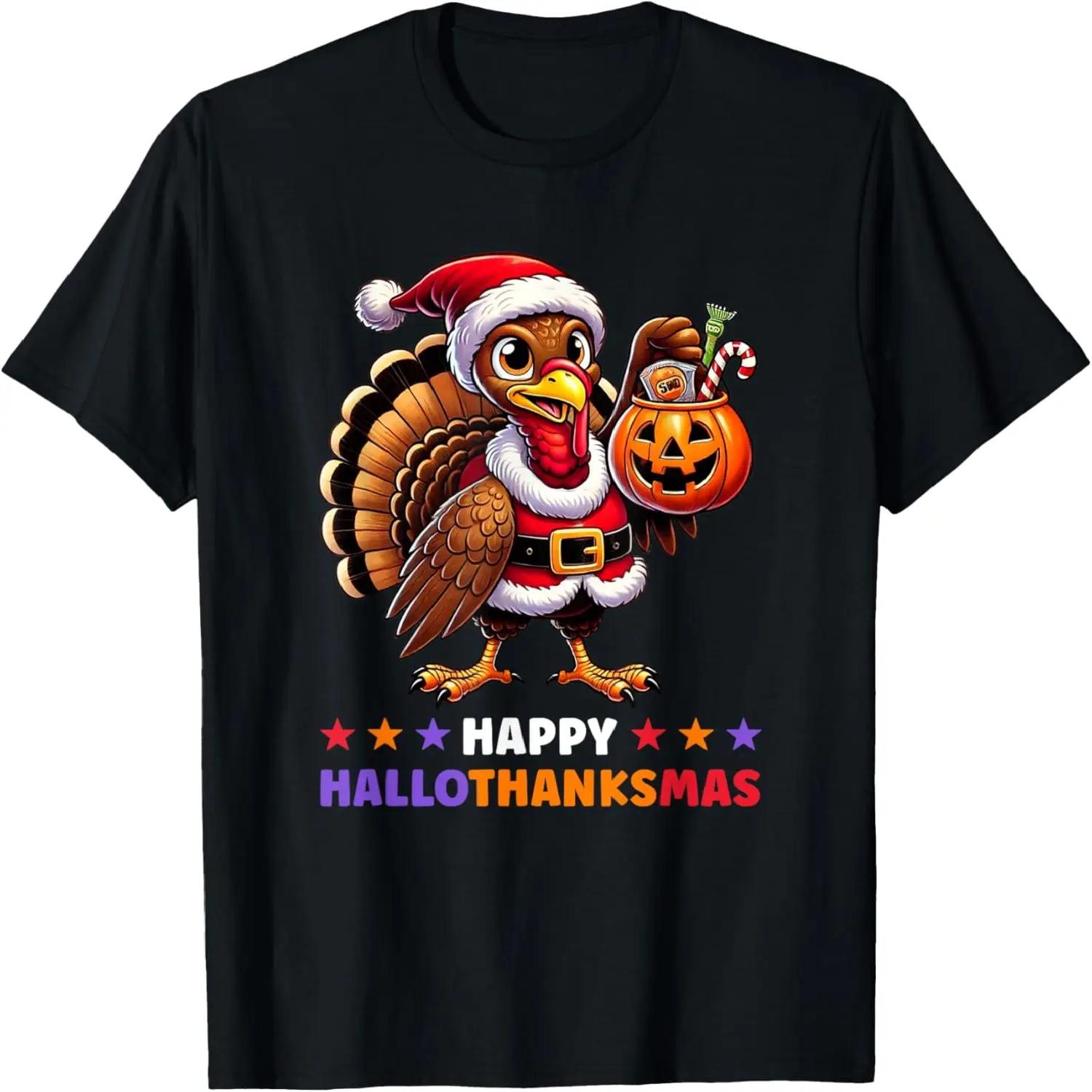 Happy HalloThanksMas Halloween Thanksgiving Xmas Funny T-Shirt S