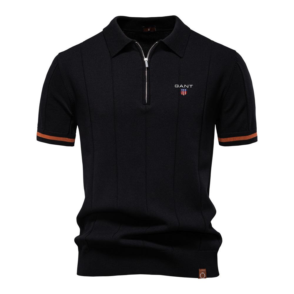 Gant 2025 Spring/Summer Embroidered New Men's Business Casual Woolen Polo Shirt, Flip Collar Knitted Polo Shirt, Short Sleeve