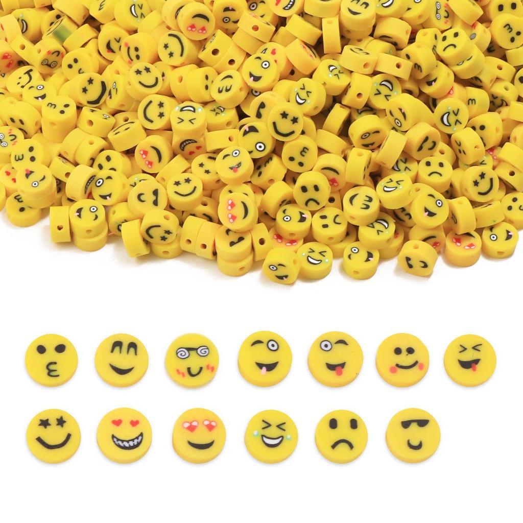 Handmade Smiley Face Soft Clay Beads for Jewelry - DIY Necklace, Bracelet, Earrings, 100 pcs
