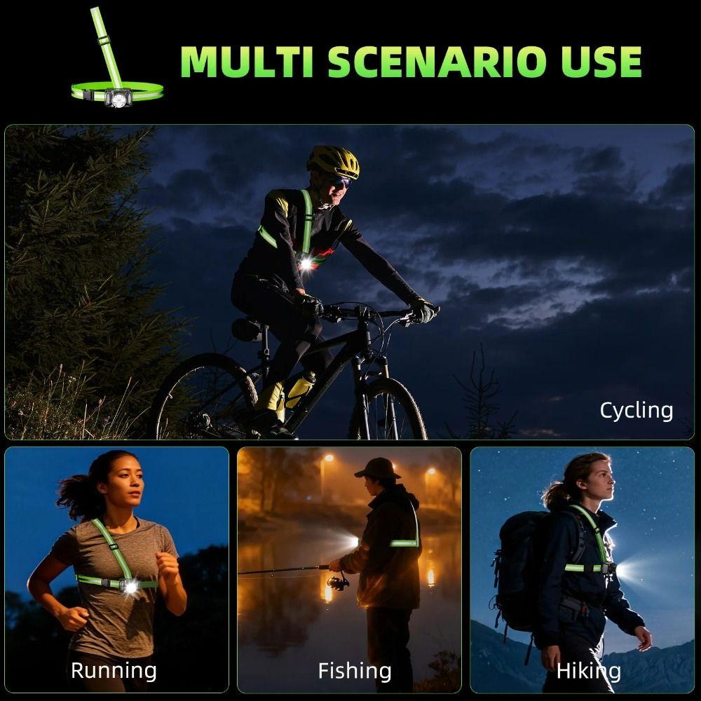 Adjustable Strap Chest Light Bright Illumination Soft Light Running Lamp Lightweight Design Solid Build Outdoor Running Light