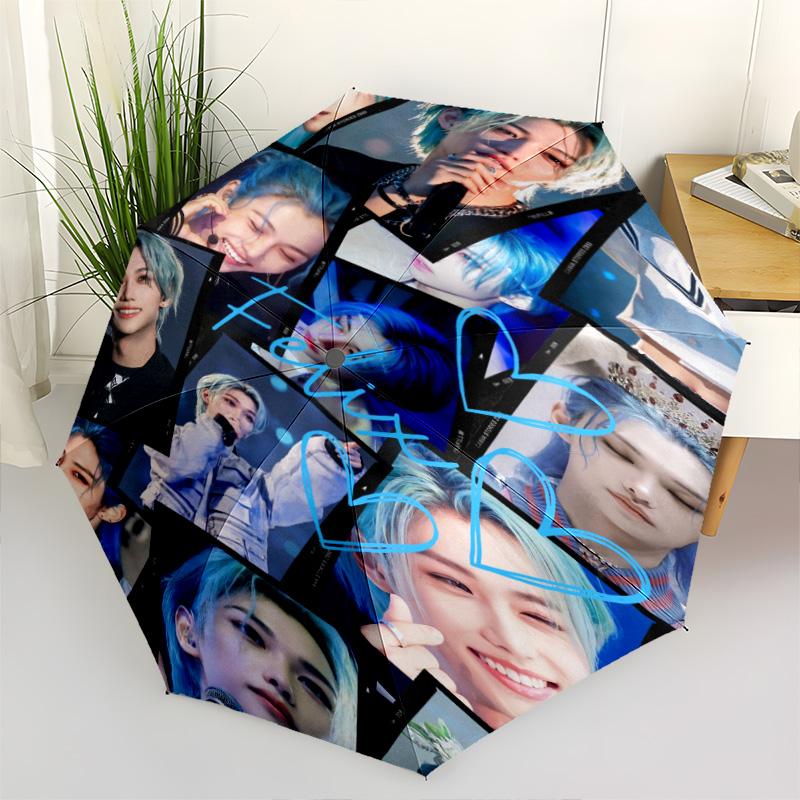 1pc Kpop Umbrella Portable Folding Umbrella Iron Frame Hole Bone Structure Outdoor Home Umbrella