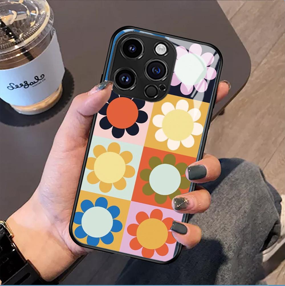 Southeast Asia's Best-selling Colorful Sunflower iPhone 16 Light Luxury Phone Case, Apple 17 Pro Full-coverage Glass Hard Case