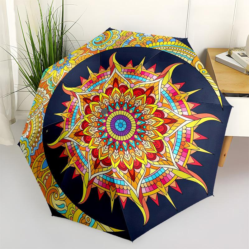 1pc Mandala Art Design Umbrella with Plastic Handle,Vibrant Cartoon Pattern,Multi-functional UmbrellaPT042