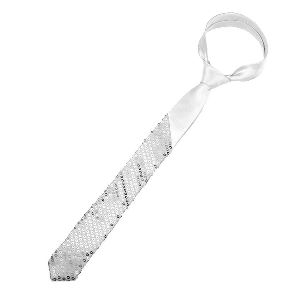 [Xiang Ru] Plain Necktie, Approx. 5cm Wide, Men's & Women's, Sequined, Sparkling, Party, Stage Performance, Stylish Gift, Magic Trick, Silver