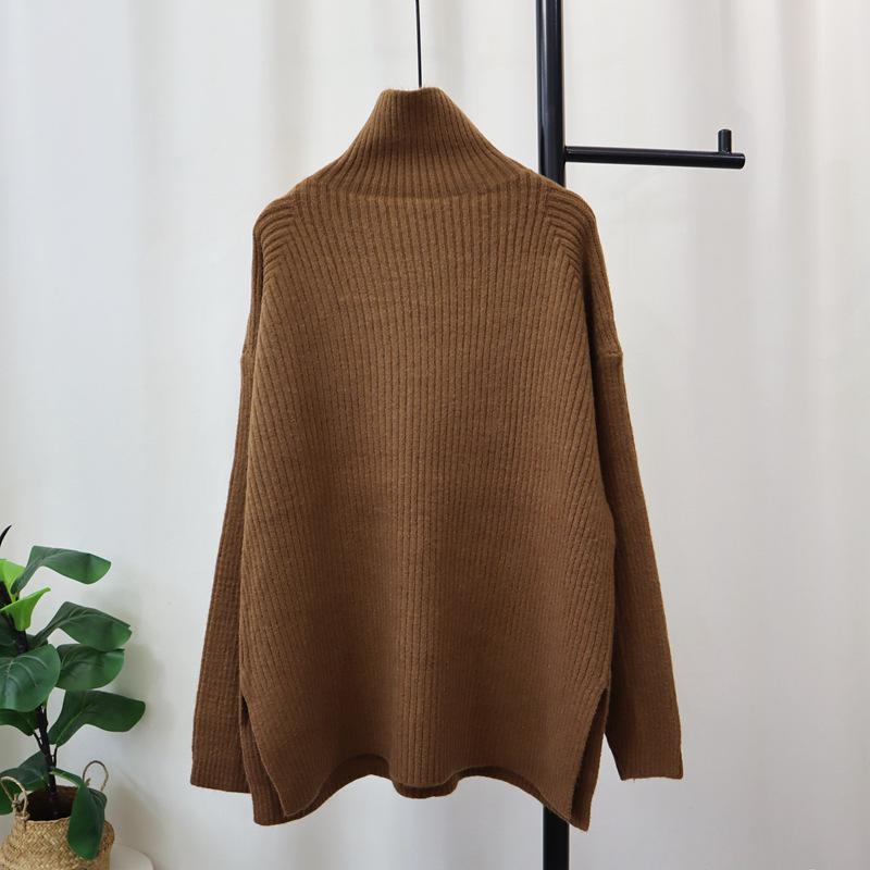 

Трикотажный свитер с высоким воротом средней длины, новый осенне-зимний, свободного большого размера, однотонный пуловер для женщин One size