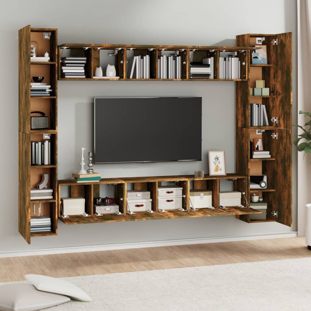 10 piece TV cabinet set smoked oak effect particleboard