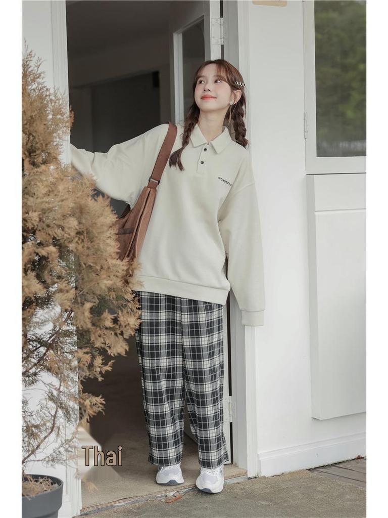 Retro Loose Long Sleeve Polo Sweatshirt - Versatile Casual Student Top