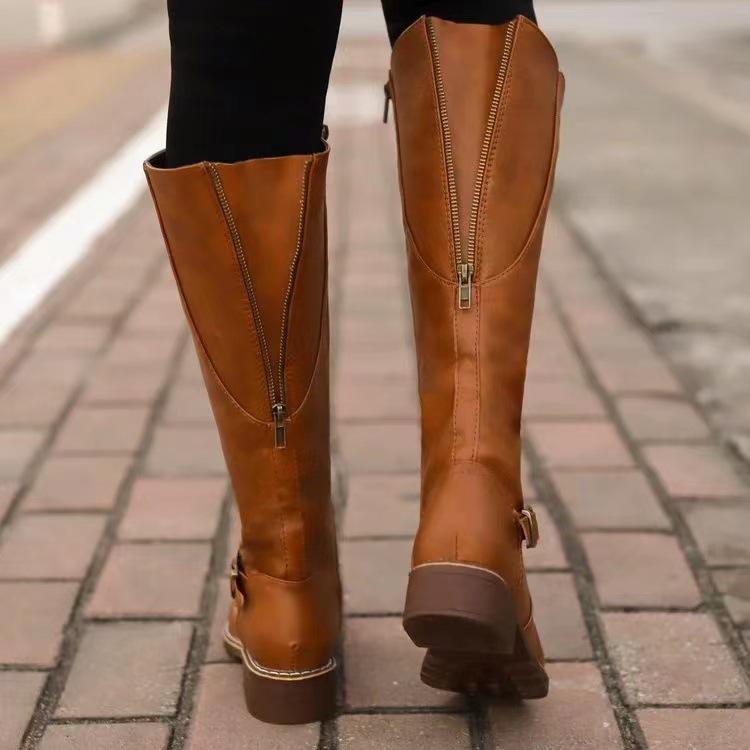 Fashion Winter Women's Riding Boots Round Toe Chunky Heel Over-the-Knee High Boots Women's Buckle Platform Shoes Botas Mujer