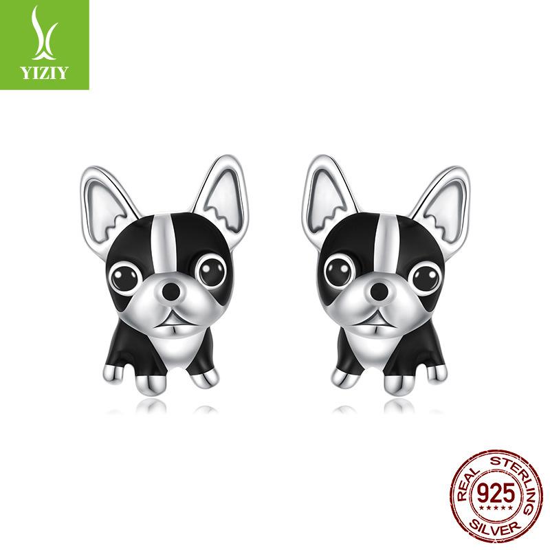 French Dou Stud Earrings S925 Sterling Silver Cross-Border Fashion Exquisite Cute Puppy Ear Jewelry Direct Sales