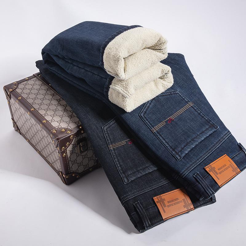 High-end winter velvet jeans loose straight elastic thickened warm cotton velvet long pants tide
