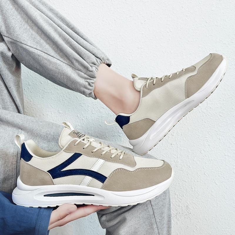 Men’s Jogging Sports Shoes Street Style Khaki Running Sneakers Mesh Retro Grey Plus Size Skate Board Shoes