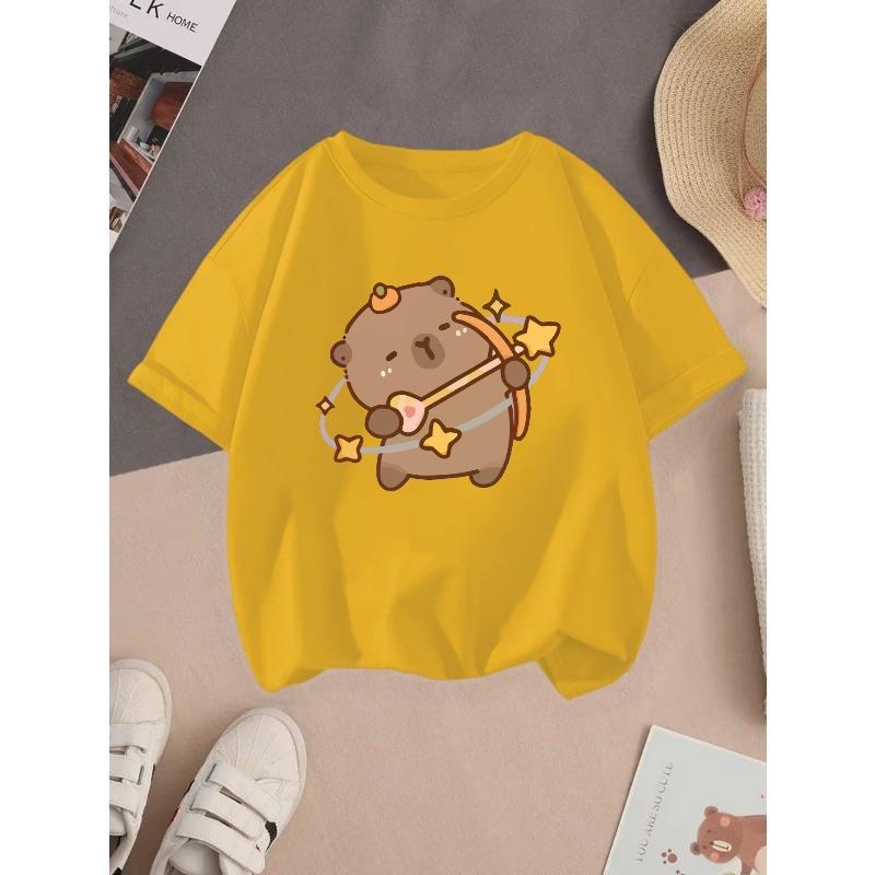 European Sizes Children's Summer Short-Sleeve T-Shirt, Cartoon Print Top for Boys and Girls, Featuring a Cute Design, Suitable for Outings and Daily