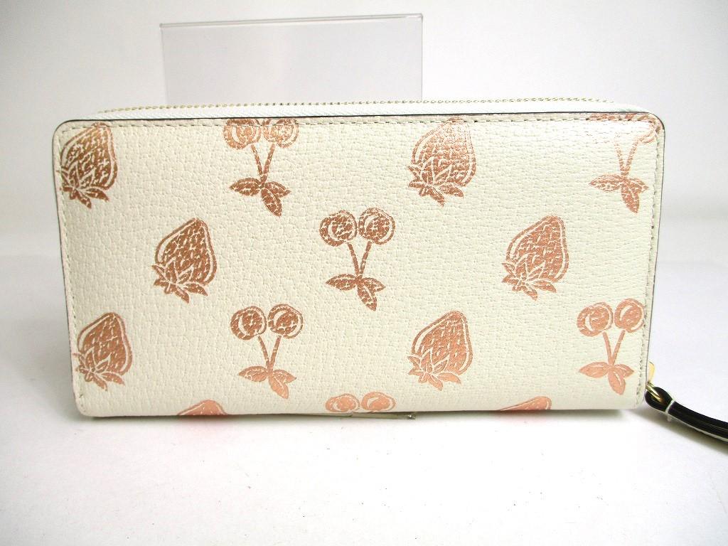 Authentic GUCCI Marmont GG Cherry Strawberry White Leather Round Zip Wallet #a441  Refurbished