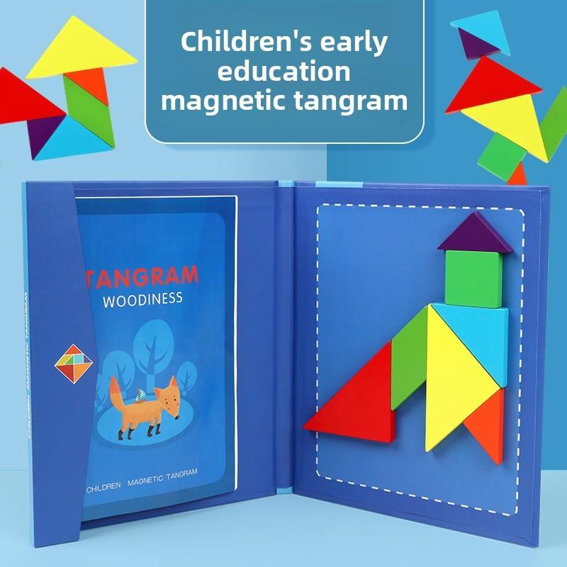Magnetic Tangram Puzzle With Wooden Material For Childrens Brain Development Education Toy