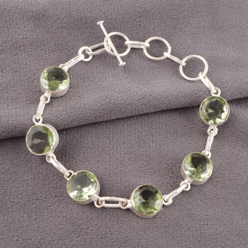 Green Amethyst Gemstone 925 Stamped Silver Handmade Bracelet Fashionable Jewelry RB-14-12