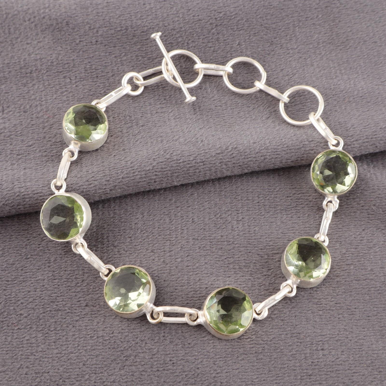 

Зеленый Аметист Драгоценный Камень Серебро 925 Пробы Штампованный Браслет Ручной Работы Модные Ювелирные Изделия RB-14-12