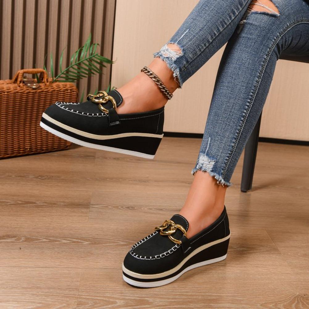 Women Platform Loafers Ladies Elegant Suede Leather Moccasins Shoes Woman Slip On Moccasin Women's Black Casual Shoes