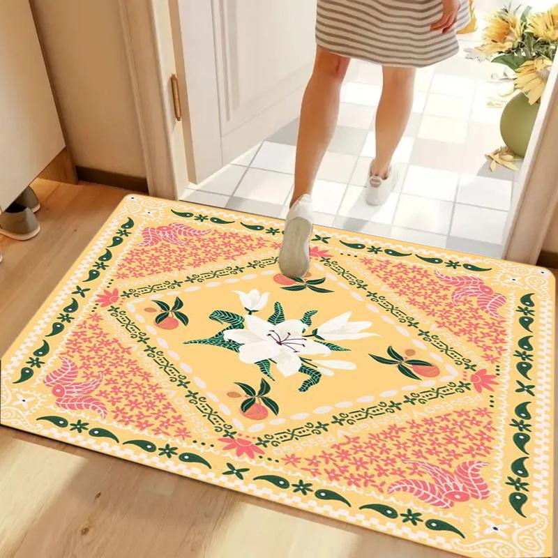 Fresh Turquoise Paisley Floral Door Mat Non-slip Washable for Entryway Kitchen Home Decoration