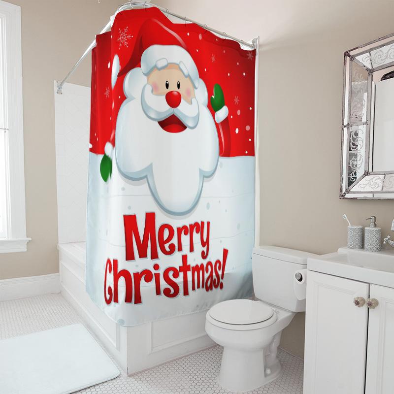 TU Christmas Shower Curtain Festive Holiday Bathroom Decor Merry Xmas Pattern Waterproof Fabric Backdrop Xmas Party Supplies