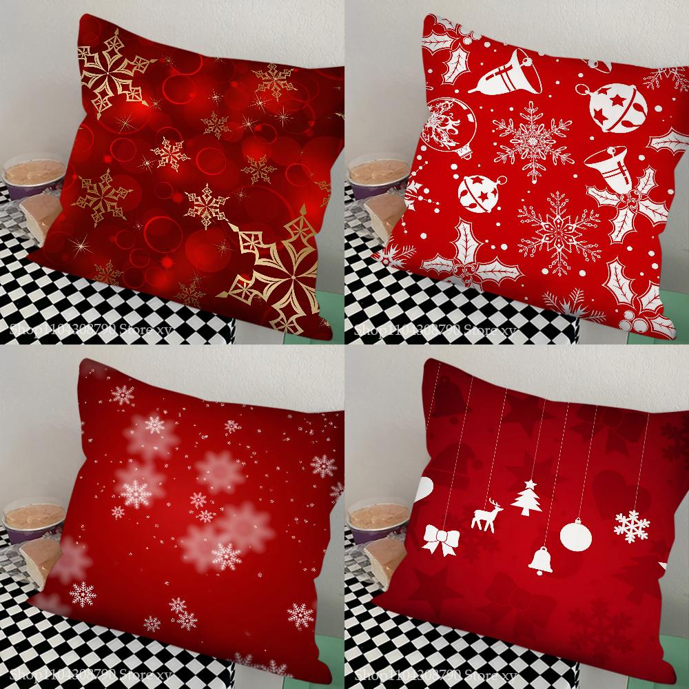 Red Christmas Pillow Case Fashion Square Pillowcase Bedroom Sofa Room Ins Decoration Leisure Cushion Cover 40x40