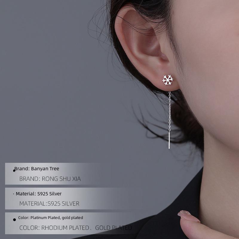 Banyan Tree S925 Silver Snowflake Tassel Earrings for Women – Korean Style