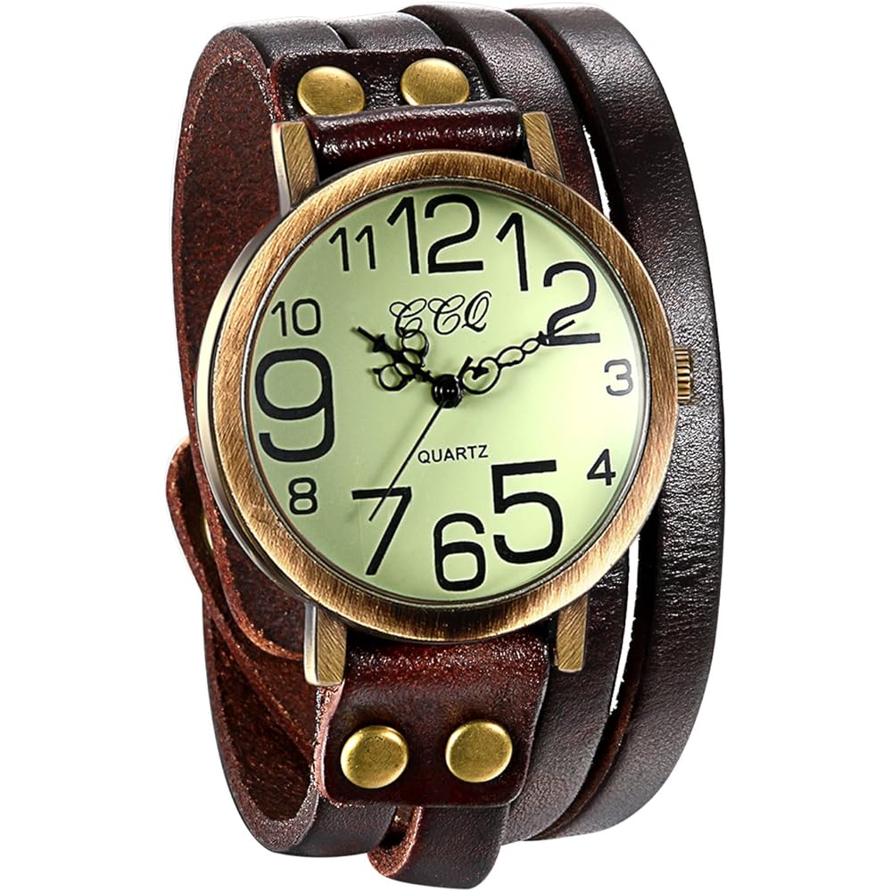 JewelryWe Antique Multi-Wrap Leather Band Watch Analog Display Quartz for Men, Women, Kids - Brown Color