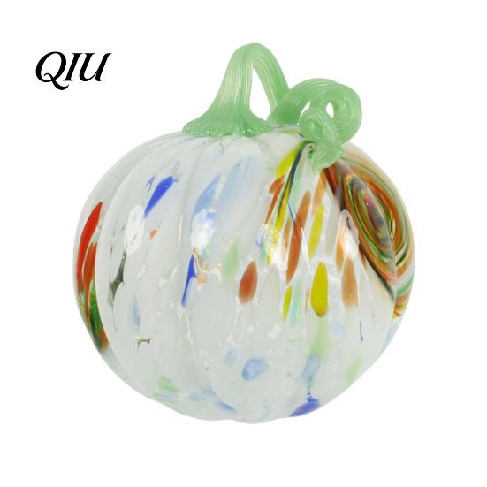 Unique Glass Art Pendant Hand Blown Pumpkin Figurine, Creative Adornment for Desktop Decoration, Fall Rainbow Light Refraction Decor