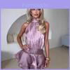 Elegant Satin Dress With Halter Neck For Womens Spring Fashion