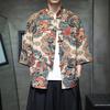 New Chinese Top Men's Short-sleeved Shirt Summer Ice Silk Half-sleeved Tang Suit Men's Button-down Flower Shirt Chinese Style