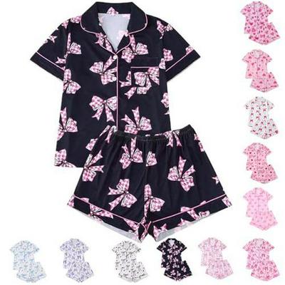 2026 Trendy Women's Bow Short-Sleeve Shirt & Pajama Set