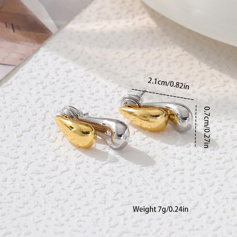 European and American Bestseller Two-tone Waterdrop Personalized Earrings with Fashionable Metal Patchwork Texture Earrings